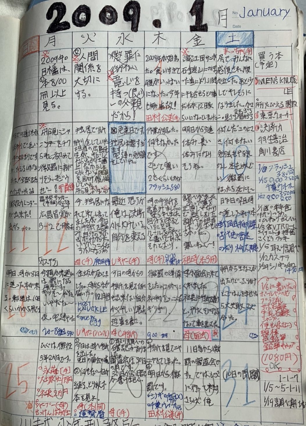 平成21年1月1〜23日　更生日記　（正月休みの天国生活からの調査連行の独房行き）