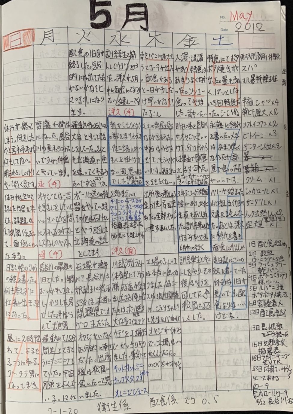 5月3日〜9日（９工場の何気ない生活）