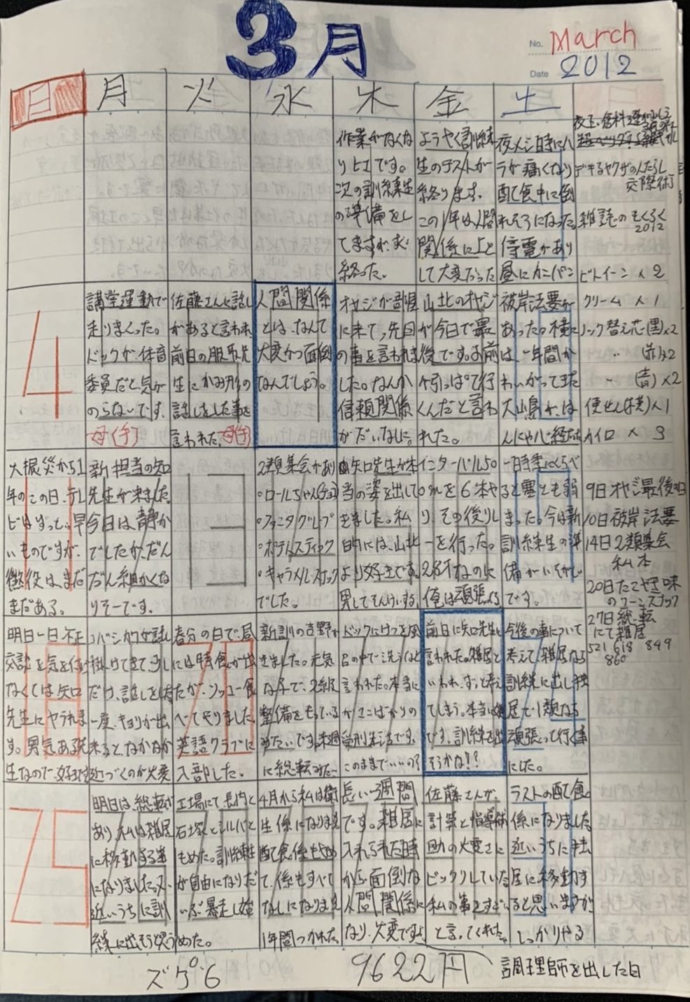 ２０１２年3月24日〜30日　（自動整備訓練工場　指導補助の任期１年終了）